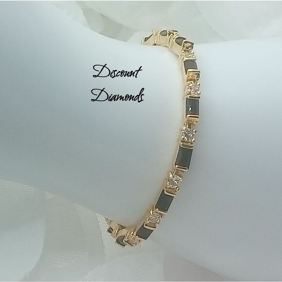 18K Yellow Gold on Stainless Tennis Bracelet with Black & White Colored Diamonds